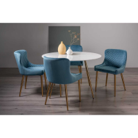 Francesca White Marble 4 Seater Dining Table And 4 Cezanne Petrol Blue Velvet Chairs Set