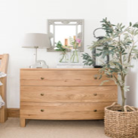 Wideboy Solid Oak Small 3 Drawer Chest Mid Century Art Deco Style 90x105x48cm