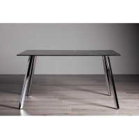 Modern Small Glass Dining Kitchen Table Marble Effect Chrome Metal Legs 140 x 80cm