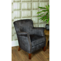 Cromarty Charcoal Velvet Fabric Upholstered Small Comfy Club Armchair On Wooden Legs