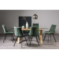 Turin 6 Seater Rectangular Dining Table And Fontana 6 Green Velvet Chairs Dining Set