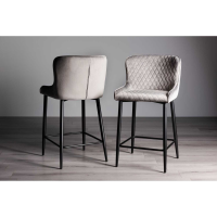 Modern Light Grey Velvet Fabric Kitchen Bar Stool on Sand Black Powder Coated Legs