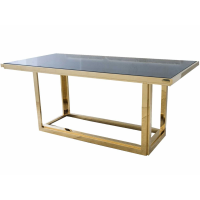 Modern Gatsby Rectangular Gold Kitchen Large 6 Seater Dining Room Table With Smoked Glass 180cm