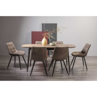 Weathered Oak Extending Dining Table and 6 Tan Suede Fabric Chairs Set