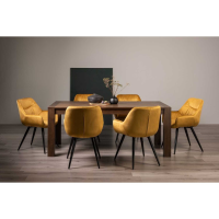 Modern Dark Oak Large Extending Dining Table Set 6 Mustard Yellow Velvet Chairs