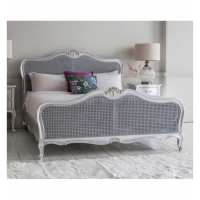 Traditional Silver Finish Natural Woven Rattan Ornate Carved 5ft King Size Cane Bed