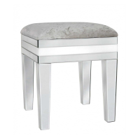 White Glass Mirrored Trim Dressing Table Velvet Stool