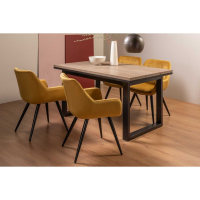 Tivoli Weathered Oak 4 to 6 Seater Extending Dining Set 4 Mustard Velvet Fabric Chairs