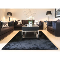 Rag Guru Karma Jet Black Hand Loom Weaved Viscose Plain Rug Modern 160x230cm