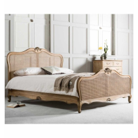 Traditional Weathered Finish Mindy Ash Wood Ornate Carved 150cm 5ft King Size Cane Bed