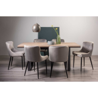 Weathered Oak Rectangular 190 to 240cm Extending Dining Table Set 6 Grey Fabric Chairs