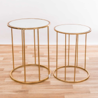 Gin Shu Metal Gold Leaf Parisienne Set Of 2 Large Round Mirrored Nesting Tables