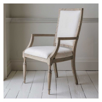 French Colonial Style Arm Chair in Natural Mindy Wood and Cream Fabric 101x58cm