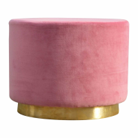Modern Dusty Pink Mango Wood and Velvet Oval Footstool with Gold Base 37x47cm