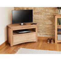 Modern Light Solid Oak Corner Television Cabinet TV Media Unit With 1 Drawer Base