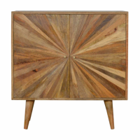 Nordic Style Mango Wood And Brass Sunrise Pattern 2 Door Living Room Cabinet 77 x 75cm