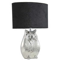 Silver Oval Owl Table Lamp With Black Shade