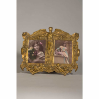 Art Nouveau Double Photo Frame Gold Gilt Leaf