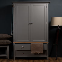 Grey Painted Double 2 Door 2 Drawer Bedroom Gents Wardrobe 204.5cm Tall x 110cm Wide
