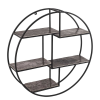 Farrah Collection Silver Round Wall Hanging Shelf With Metal Frame 92cm Diameter