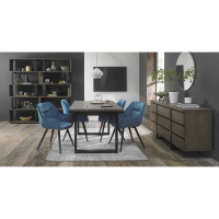 Tivoli Weathered Oak 4 to 6 Seater Extending Dining Set with 4 Dali Blue Velvet Fabric Chairs