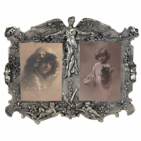 Art Nouveau Double Photo Frame Silver Gilt Leaf