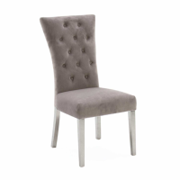 Pembroke Taupe Velvet Fabric Modern Kitchen Dining Chair Polished Stainless Steel