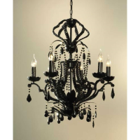 Black Crystal Cut Glass 6 Arm Candle Chandelier Ceiling Light