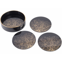 Set Of 4 Antique Look Coral Design Black and Gold Drinks Coasters
