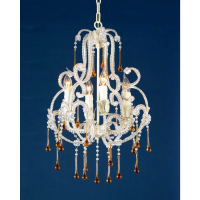 Cream Crack Chandelier, Amber Crystal 4 Arm