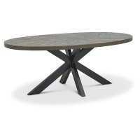 Large Modern Fumed Oak Oval 200cm Dining Table Black Metal Legs