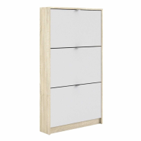 Modern White and Light Oak Hall Wall Shoes Cabinet 3 Tilting Drop Down Doors 1 Layer