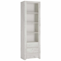 White Crafted Oak Effect Tall Slim Narrow 3 Drawer Bookcase 56cm x 190cm