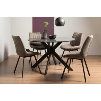 Hirst 4 Seater Round Dining Table And Fontana 4 Tan Faux Suede Fabric Chairs Dining Set