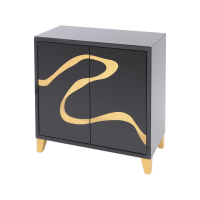 Taroko Black Mirrored Cabinet With Gold Motif