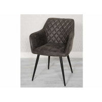 Industrial Luxe Tube Shaped Quilted Faux Leather Antique Grey Charlie Carver Dining Chair 57x62.5x81cm