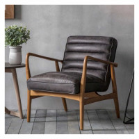 Datsun Vintage Style Armchair Living Room Sofa With Congnac Ebony Black Leather Upholstery