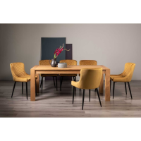 Light Oak Large 185 to 245cm Extending Dining Table Set 8 Mustard Velvet Fabric Chairs