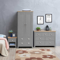 3 Piece Bedroom Set (2 Door Wardrobe, 3+4 Chest, 1 Drawer Bedside)