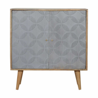 Geometric Carved Grey Painted Cabinet
