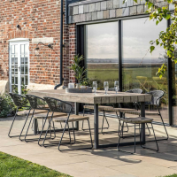 Teak Wood Extra Large Natural Rectangle 10 Seater Outdoor Dining Table Iron Framed