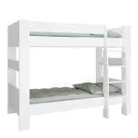 White Painted Solid Wooded Kids Childrens Sleeper Bunk Bed with Ladder And Guard Rail