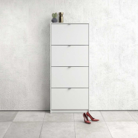 Modern Slim Narrow White Painted 4 Tilting Door Shoe Storage Cabinet 162x70.3cm