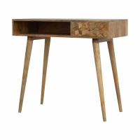 Nordic Style Mango Wood Tile Carving Writing Desk With Drawer And Open Slot 80 x 88cm