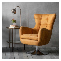 Saddle Tan Leather Upholstery Swivel Chair on Round Chrome Base Modern Style 69x77x95cm