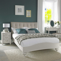 Modern Grey Painted Pebble Grey Fabric Upholstered Vertical Stitched 5ft King Size Bed