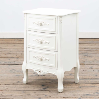 Appleby Rose Carved White Painted Bedside Table 3 Drawers French Chic