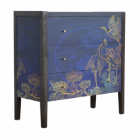 Mid Century Midnight Blue Avanti Shangri la Bedroom Chest of 3 Drawers 80x80cm