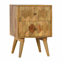 Nordic Style Mango Wood Bedroom Bedside Cabinet with 2 Pineapple Carved Drawers 57x40cm