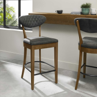 Ellipse Rustic Oak Dark Grey Fabric Upholstered Kitchen Bar Stool with Footrest